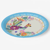 フィエスタ カクティ ラマ フォークアート フラワーズ ブルー カスタム ペーパープレート (アングル)