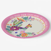 フィエスタ カクティ ラマ フォーク フラワーズ ピンク カスタム ペーパープレート (アングル)