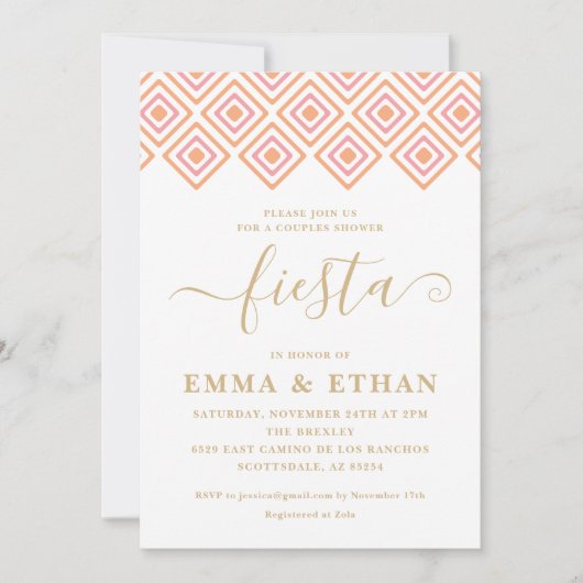 フィエスタ カップルシャワー 招待状 ピンクとゴールド (正面)
