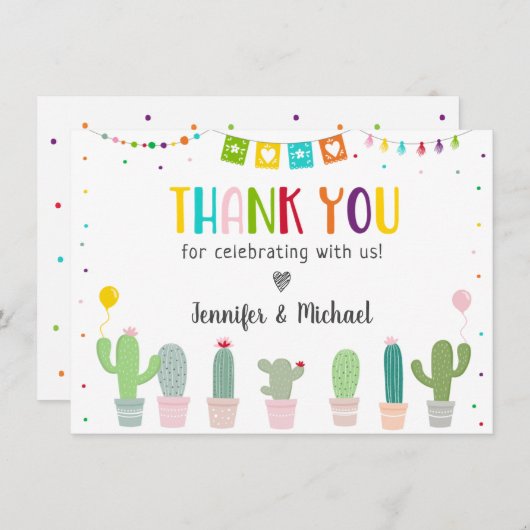 フィエスタ·サクタス·ベビーシャワーありがとう サンキューカード (正面/裏面)