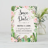 フィエスタ セーブ・ザ・デート 招待状 ピンク フローラル カクタス (スタンド正面)