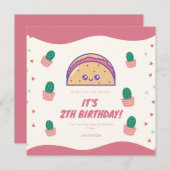 フィエスタ タコ ツーデー カクタス ガール 2歳の誕生日パーティー 招待状 (正面/裏面)