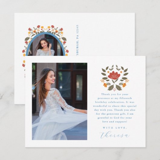 フィエスタ ツー フォト ブルー キンセアニエラ フラワール サンクス ポストカード (正面/裏面)