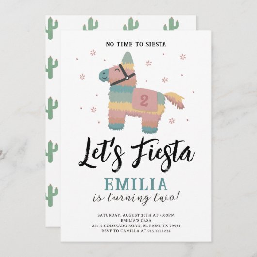 フィエスタ パーティー ピニャータ アースカラー ミューテッドカラー インビテーション (正面/裏面)