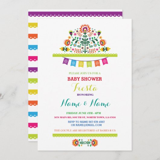 フィエスタ·ベイビー·シャワーメキシコ人少女少年ブライト招待状 招待状 (正面/裏面)