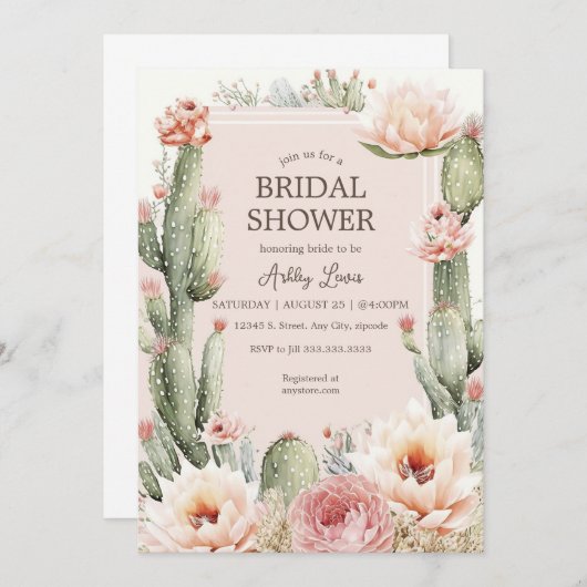 フィエスタ ボホー カクタス フラワーズ ブライズシャワー 招待状 (正面/裏面)