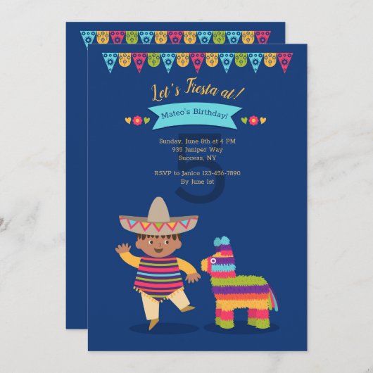 フィエスタ·ボーイ·バースデー·パーティーの招待 招待状 (正面/裏面)