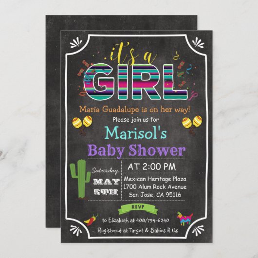 フィエスタ メキシカンガール ベビーシャワー 招待状 (正面/裏面)