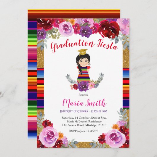フィエスタ·メキシコのフローラガール卒業 招待状 (正面/裏面)