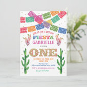 フィエスタ，女の子，メキシコ，サボテン，ウノ，1歳の誕生日 招待状 (スタンド正面)
