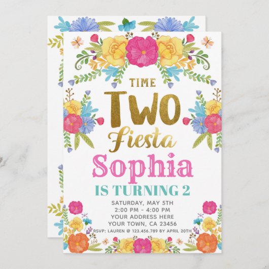 フィエスタ 2歳の誕生日おめでとう 招待状 (正面/裏面)