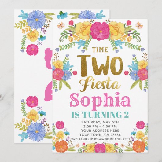 フィエスタ 2歳の誕生日お誘い 招待状 (正面/裏面)