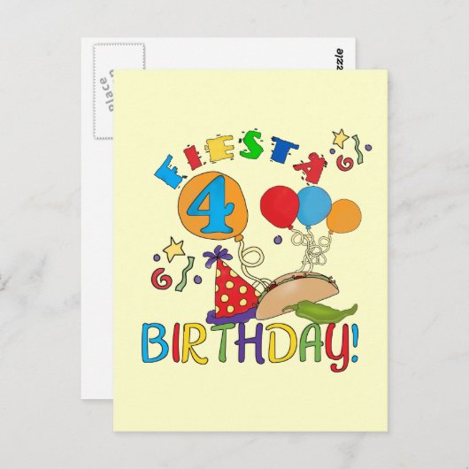 フィエスタ 4歳の誕生日Tシャツとギフト ポストカード (正面/裏面)