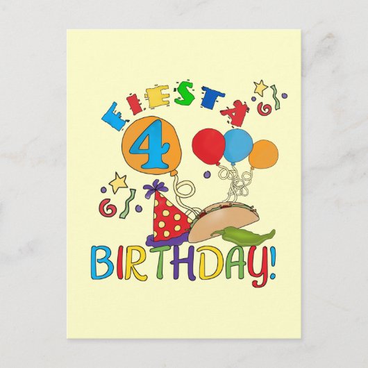 フィエスタ 4歳の誕生日Tシャツとギフト ポストカード (正面)