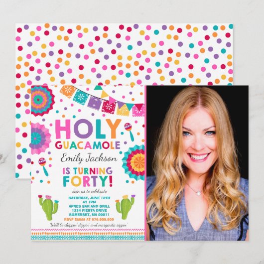 フィエスタ 40歳の誕生日招待状 ホーリーグアカモーレ 40 招待状 (正面/裏面)