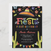 フィエスモダンテカラフルメキシカンブラック1歳の誕生日 招待状 (正面)