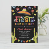 フィエスモダンテカラフルメキシカンブラック1歳の誕生日 招待状 (スタンド正面)