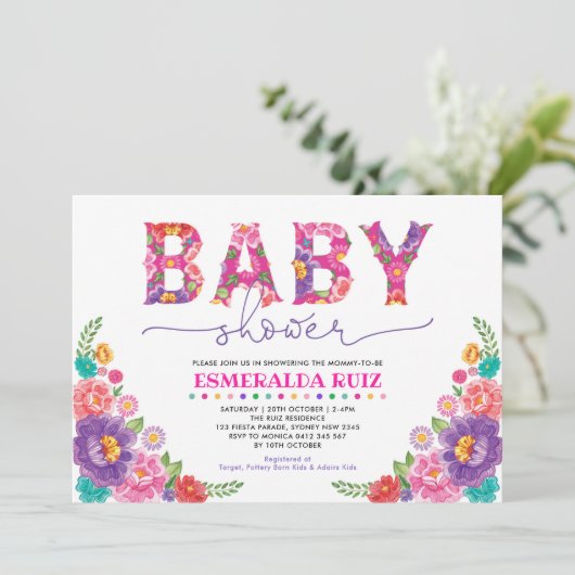 フィエス鮮やかタフラワーズナチョアベージベビーシャワー 招待状 (スタンド正面)