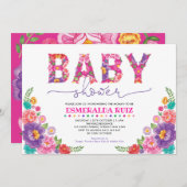 フィエス鮮やかタフラワーズナチョアベージベビーシャワー 招待状 (正面/裏面)
