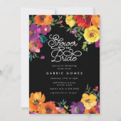 フィエレガントエスタカラフルフローラブラックブライダルシャワー 招待状 (正面)