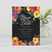 フィエレガントエスタカラフルフローラブラックブライダルシャワー 招待状 (スタンド正面)