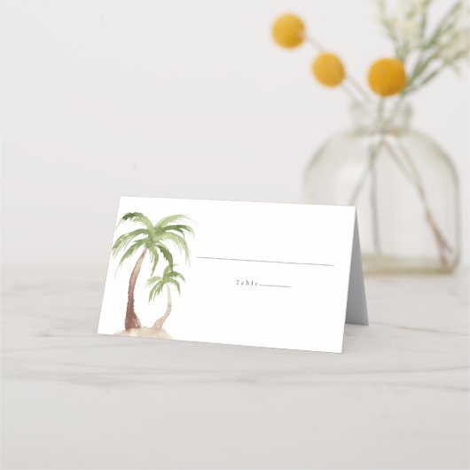 フィオナウォーターカラーパームツリートロピカルビーチゲスト プレイスカード (正面)
