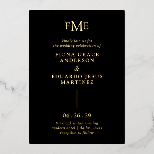 フィオナブラックはっきりしたモノグラモダンム結婚ズ 箔招待状 (正面)