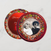 フィオリチューレ フローレンス ルネネサンス レッド フラワーズ クラウン モノグラム 招待状 (正面/裏面)