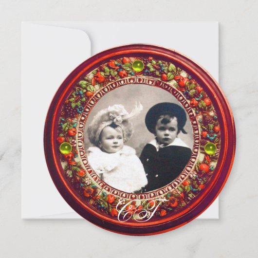 フィオリチューレ フローレンス ルネネサンス レッド フラワーズ クラウン モノグラム 招待状 (正面)