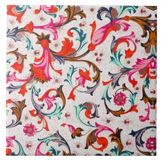 フィオリーノ・ルネサンスの赤い花のうずまき, 花々 タイル (正面)