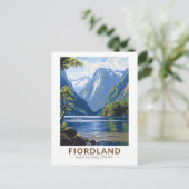 フィオルドランドナショナルパークトラベルアートヴィンテージ ポストカード (スタンド正面)