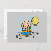 フィギュアの男の子とお誕生日ケーキの贈り物 ポストカード (正面/裏面)