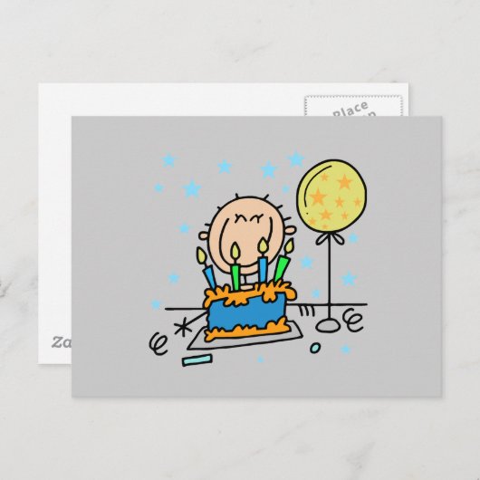 フィギュアの男の子とお誕生日ケーキの贈り物 ポストカード (正面/裏面)
