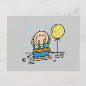 フィギュアの男の子とお誕生日ケーキの贈り物 ポストカード (正面)