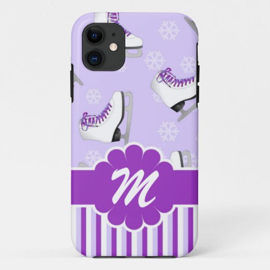 フィギュアスケートの紫色および白くカスタムなモノグラム Case-Mate iPhoneケース (裏面)