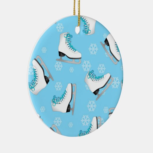 フィギュアスケート-青は雪片が付いているアイススケートします セラミックオーナメント (右)
