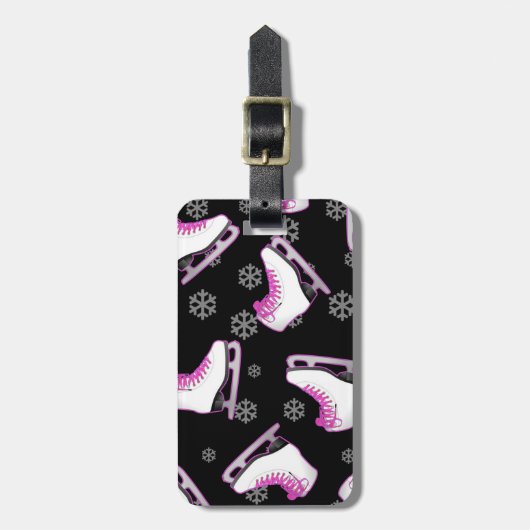 フィギュアスケート-黒およびピンクはアイススケートします ラゲッジタグ (正面縦)