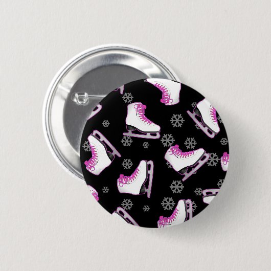 フィギュアスケート-黒およびピンクはアイススケートします 缶バッジ (正面&裏面)