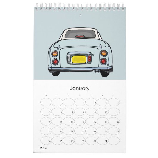 フィギュア可愛い淡い色のアクアフィガロ車カレンダー カレンダー (1月 2026)