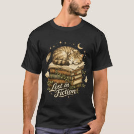 フィクションに没頭 読書家 猫 書籍愛好者 Tシャツ
