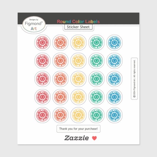 フィグモンドアートによる整理のためのラウンドカラーラベル シール (シート)