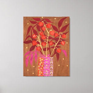 フィサリス中国のランタン紙コラージュフローラアート キャンバスプリント