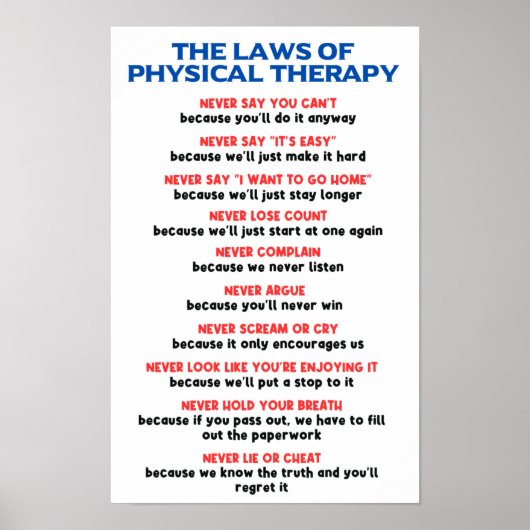 フィジカルセラピーの法則 – おもしろい やる気を起こさせる ポスター (正面)