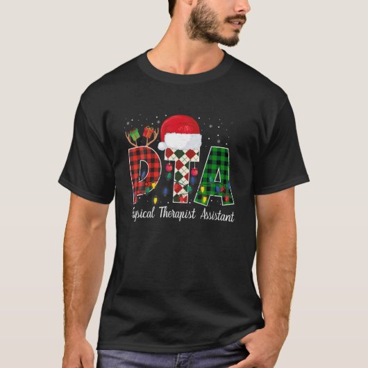 フィジカルセラピーアシスタントクリスマスライトレッド Tシャツ (正面)