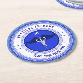 フィジカルセラピーブルーカドゥセウス名前をカスタムする ラウンドペーパーコースター (アングル)