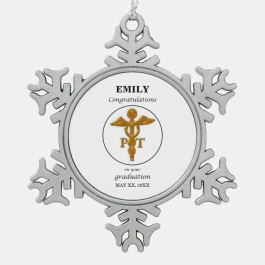フィジカルセラピー卒業祝い スノーフレークピューターオーナメント (正面)