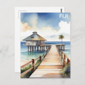 フィジトロピカルビーチリゾートウォーターカラー ポストカード (正面/裏面)