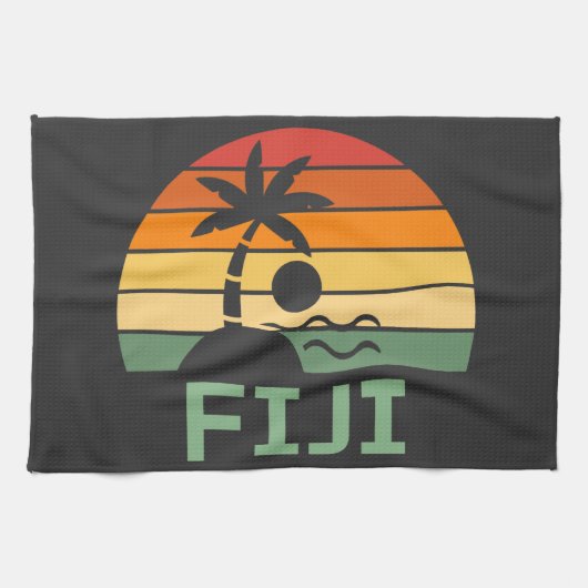 フィジヴィンテージパームツリーズサマービーチ キッチンタオル (横)