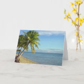 フィジーのビーチとヤシの木 カード (黄色い花)