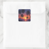 フィジーのヤシの木の夕日 スクエアシール (バッグ)
